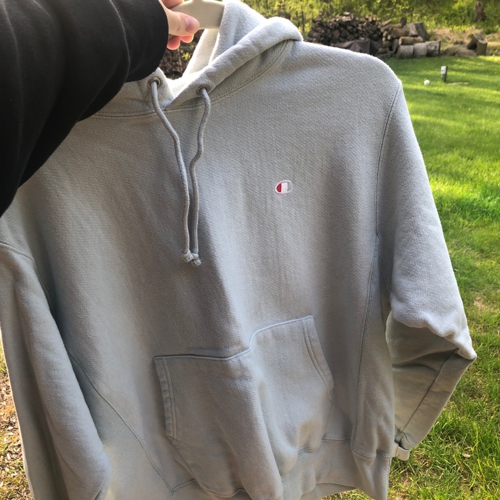 champion reverse weave slate blue hoodie